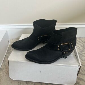 Anine Bing Black Ankle Boots with Gold Buckle